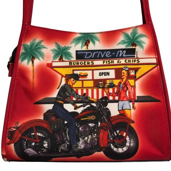 Vintage Kitschy 1950’s Diner & Motorcycle Shoulder Purse - Picture 1 of 5